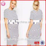 High Quality Maternity Nursing Double Layer Bodycon Dress In Stripe With Short Sleeve