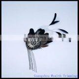 Blakc and White Feather Hair Fascinator/hairband/head Wear/with Chains Decoration thumbnail-1