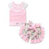 Baby Girl Pink Outfits Girls Lace Tops + Floral Short Pants 2pcs Set Summer Suit for 0-2years thumbnail-1