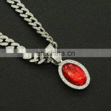 Hip Hop Square Vintage Pendants Rhinestone Gem Twist Chain Necklace Emerald Ruby HIpHop Necklace Chain thumbnail-4