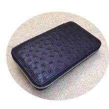 Handmade Leather Goods Ostrich Leather Zipper Mobile Phone Clutch Leather Long Wallet Customization thumbnail-2