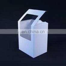 Коробка для кофейных кружек в подарок из картона белого цвета с прозрачным окном и индивидуальным логотипом