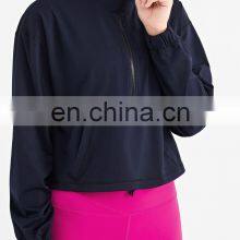 Wholesale New Women Half Zipper Yoga Tee Long Sleeves Solid Color T-shirt Women Gym Fitness Sportswear Clothing Jacket thumbnail-3