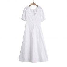 Summer New Women's White Fashionable Hollow Embroidery V-neck Short Sleeved Dress Midi Dress thumbnail-2