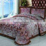 3 Pcs Gorgeous Jaquard Flower Quilt Bed Set In Coffee Purple Color thumbnail-1