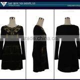 Latest New Design Fashion Scoop Neck Unique Studded Pattern Tiered Stud Front Pleating Women Dress thumbnail-4