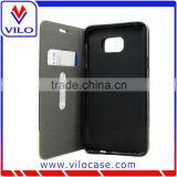 Built-in-stand Fabric Folio Cover Leather Case With Credit Card Slot for Samsung Note 5 thumbnail-3