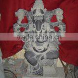 Silver Ganesha Statue Marble Stone Hand Carved Sculpture for Temple