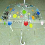 Long Shaft Plastic J Handle Waterproof Small Points Printed Transparent Umbrella