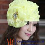New Design with Yellow Flower Organza Hats for Church