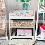 Modern Rural Style Top Grade Wood Footstool With Weaving Baskets thumbnail-1