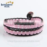 natural pink opal double rows leather bracelet wholesale, high quality bracelet, fashion beaded bracelet