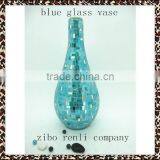 Table Decor Mirrored Mosaic Blue Color Long Neck Handmade Mosaic Antique Flower Vase thumbnail-1