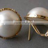 14K Yellow Gold 20-21mm Large Saltwater Mabe Pearl Earrings thumbnail-1