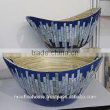 Set of 2 Colored Lacquer and Mother of Pearl Bamboo Salad Bowls thumbnail-1