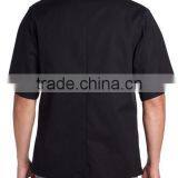 Wholesale Mens Clothing Custom Short Sleeve Stand Collar Black Casual Classic Chef Coat Uniform Men Tops thumbnail-2