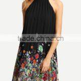 Floral Print Halter Neck Pleated Dress New Fashion Summer Women Dress thumbnail-1