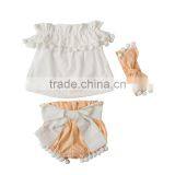 New Arrival Baby Girl Open Shoulder Top Shorts Outfits,pompom Top Set thumbnail-2