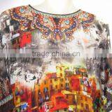 Digital Print Crepe Silk Kaftan Tunic Blouse Poncho Cover up thumbnail-4
