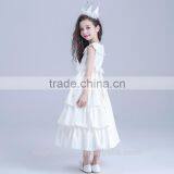 Summer Kids Dresses for Girls European Style Long Round Neck White Kids Frilly Dresses thumbnail-4