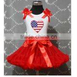 Lovely White Top Red Chiffon Pettiskirt in Set With Bowknot for Patriotic thumbnail-1