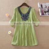 Hotsale O-neck Printed Retro Vintage Bohemian Loose Casual Chiffon Shirts Blouse Top Clothing for Women thumbnail-3