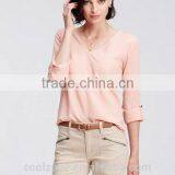 New Fashion High Quality Crepe v Neck Long Sleeve Woman Blouse thumbnail-2