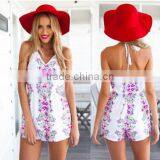 Clothing Factory Summer Women Chiffon Floral Print Plunge Beach Jumpsuit thumbnail-5