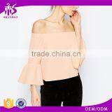 2016 Guangzhou Shandao Summer New Elegant Design Casual 3/4 Flare Sleeve Off Shoulder Pink Chiffon Girls Party Wear Tops thumbnail-1