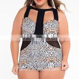 Europe pool party plus-size chiffon leopard mesh beach bikini one-piece swimsuit for fat women