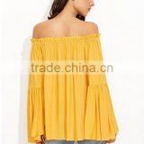 Women Lady Blouse Off Shoulder Pleated Ruffle Sleeve Blouse Top thumbnail-5