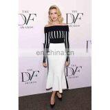 Amigo Long Sleeve Striped Off Shoulder Mermaid Sexy Elegant Party Bodycon Dresses Women Modest thumbnail-1