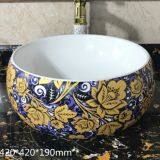 Bathroom Sanitaryware Ceramic European Style Round Colorful Tabletop Wash Hand Basin Sink