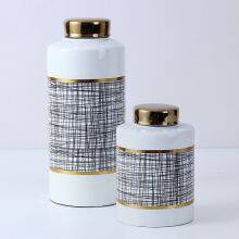 European Entery Luxury Style Graffiti Painting Straight Cylinder Ceramic Flower Vases With Lid For TV Stand thumbnail-3