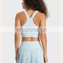 Custom Logo V Neck Sports Bra Pleated Mini Skirt Golft Tennis Sport Yoga Wear Two Piece Suit Set Women Outdoor Fitness Clothes thumbnail-3