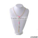 Pink Beads Strand Dainty Chain Lariat Necklace thumbnail-2
