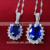European Style Jewelry Blue Gemstone Pendant 925 Silver Floating Necklace for Wedding thumbnail-2