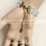 Pearl Grey Rose Flower Bud Silk Bracelet With Ring Pearl Ornaments thumbnail-3