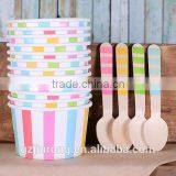 3oz Disposable Rainbow Stripe Ice Cream Cups &wooden Spoon Set