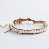 Pure Manual Needle Wear White Pine Natural Stone Beads Bracelet Leather Leather Cord Bracelet Wholesale thumbnail-1