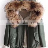 Green Faux Fur Hooded Long Sleeve Drawstring Coat Women Parka Coat thumbnail-1