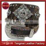 REAL GLASS CRYSTAL STUDDED HORSE HAIR WESTERN BELT FOR COWGIRL thumbnail-1