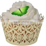 Wholesale Colored Wedding party Cupcake Wraps Pearl Paper Laser Cutting Hollow Out Cupcake Decorations