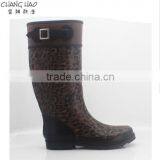 Women Fashion Rubber Rain Boot Brown Ground Has Leopard Print Wellington Boots