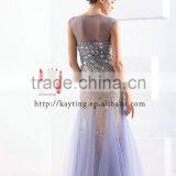 Magnificent Cap Sleeve Transparent Fishtail Beaded Bling Long Lebanon Evening Dress thumbnail-3
