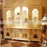 Luxury French Rococo Style White Four Door Glass Display Cabinet/ Gorgeous Home Decorative Cupboard Showcase/ Classic Sideboard thumbnail-1