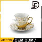 Brand Printed Coffee Cup / Golden Rim Tea Cup and Saucer With Own Logo and Pattern