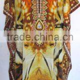 DIGITAL Print Viscose Crepe Silk Crystal Embellished Kaftan CAFTAN Tunic Poncho Blouse thumbnail-1