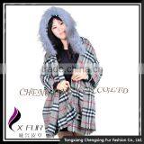 CX-B-P-39 Real Raccoon Fur Trimmed Fashion Women Pashmina Shawl thumbnail-1