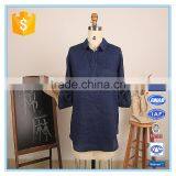 Fashion Women Vintage Linen Cotton Long Sleeve Demin Dress Shirt thumbnail-1